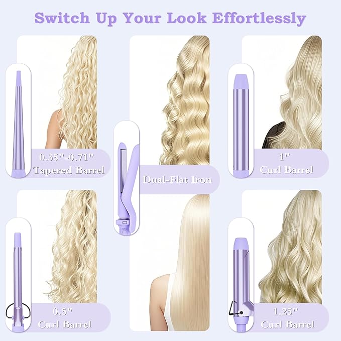 Birthday Gifts for Women Ufree 5 in 1 Curling Iron with Interchangeable Ceramic Barrels (0.35-1.25) Curling Wand Set with Flat Iron Hair Straightener Instant Heat Up Dual Voltage Hair Curler