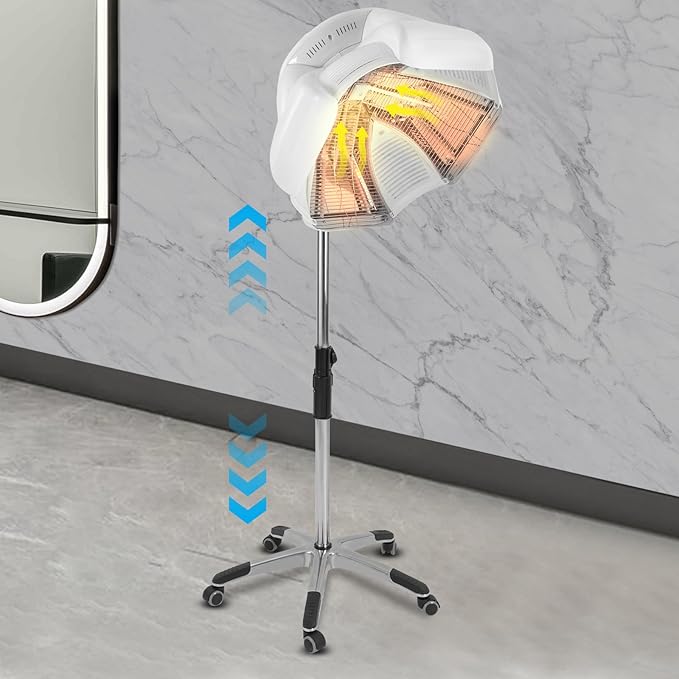 Hair Oil Heater1800 W 110 V Free-Stand Hair Dryer with Universal WheelsPerm Processor Stand Hair Dyeing for Hair CareDyeingOil Treatment (White 2)