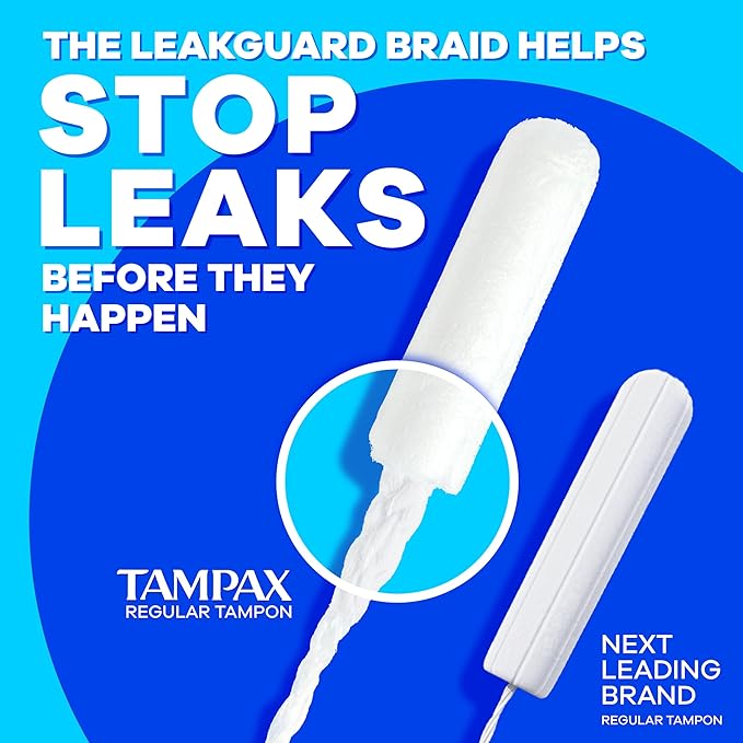 Tampax Pearl Tampons for Women with LeakGuard Braid Super Plus Absorbency Unscented 100 Count (2 Packs of 50)