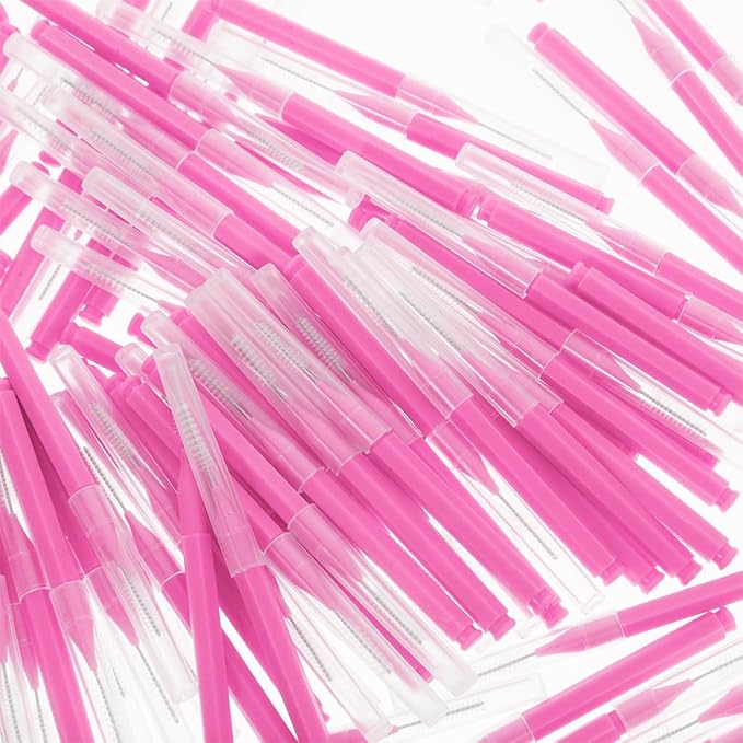 200pcs Pink Interdental Brushes Soft Bristles Plastic Tooth Cleaning Brush Oral Pick for Deep Gum Care Travel Home Office Use