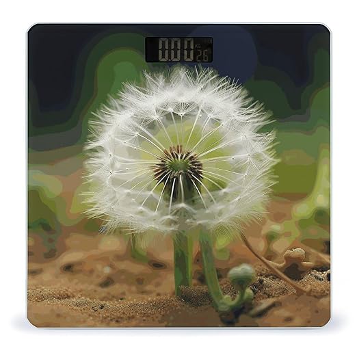Sand Dandelion Scale for Body Weight Anti-Slip Digital Bathroom Scale Sturdy Toughened Glass Weighing Scales High Precision Safe Rounded Corners Smart Scales