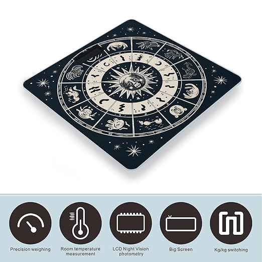 Astrological Sign Scale for Body Weight Anti-Slip Sturdy Tempered Glass Weighing Machine Highly Digital Accurate Bright LCD Bathroom Scale for Household Gift