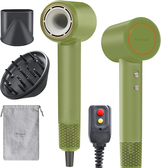 Dries Hair Quickly 500 Million Ion Hair Dryer Low Noise 160000 RPM Professional High Speed Fast Drying Lightweight Blow Dryer with Thermo-ControlGifts for Women for Home and Travel Green