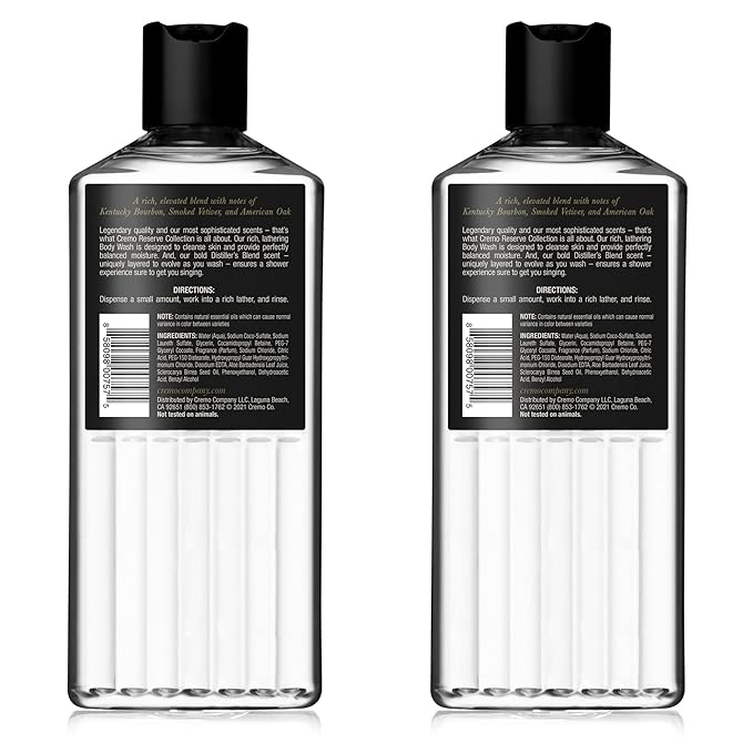 Cremo Rich-Lathering Distiller’s Blend (Reserve Collection) Body Wash An Elevated Blend with Notes of Kentucky Bourbon Smoked Vetiver and American Oak 16 Fl Oz (Pack of 2)