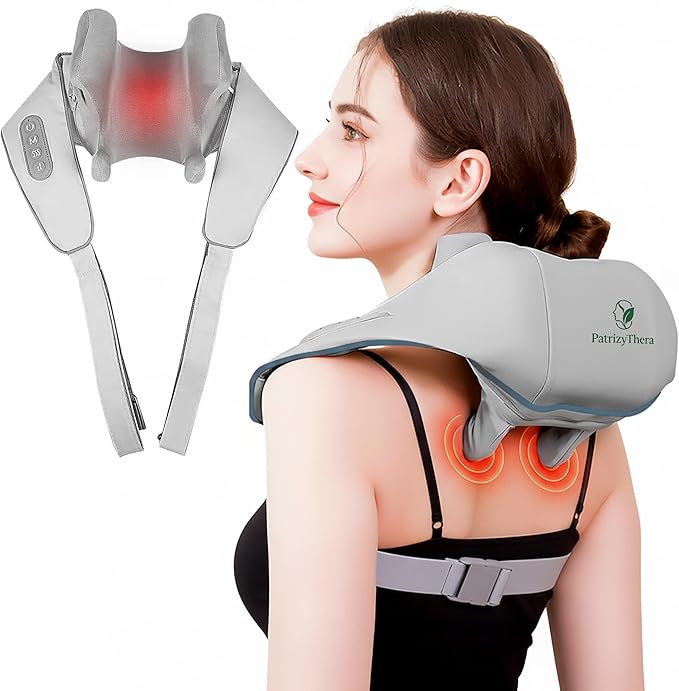 Rechargeable Chordless Shiatsu Neck Back &amp Shoulder Massager with Heat - 4D Kneading Deep Tissue Muscle Massager for Pain Relief Full Body Use Unisex Gifts for Dad Mom Husband Friends