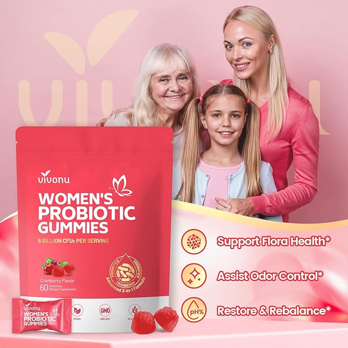 VivoNu Viginal Probiotic for Women Women Probiotic Gummies Feminine Balance Gummies Cranberry Probiotics for Woman Vaginigal Health Yeast Ph Balance| 60 Gummies