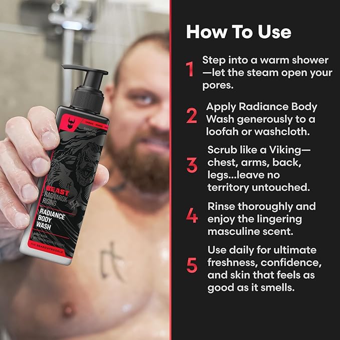 The Beard Struggle Eddie Hall Beast Line Body Wash – Ragnarok Rising Cologne-Grade Scent – Deep Cleanse Without Dryness – Paraben-Free Vegan-Friendly 8 fl oz