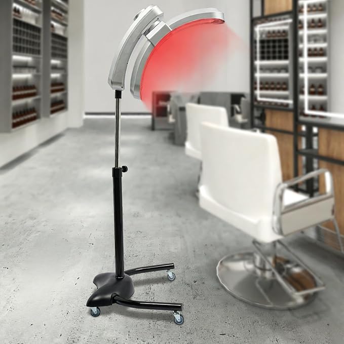 Vertical Hairdressing Heater Professional Hair Dryer on Wheels Adjustable Height &amp Angle Processing Dryer for Perming Coloring Conditioning Digital Timer &amp Temperature Control (Silver)