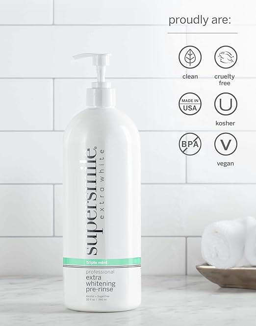 Supersmile Extra Whitening Pre-Rinse - Clinically Formulated Pre-Brush Mouthwash Cleans and Whitens Teeth in Hard-to-Reach Places - Fresh Breath - Alcohol Free - Sugar Free