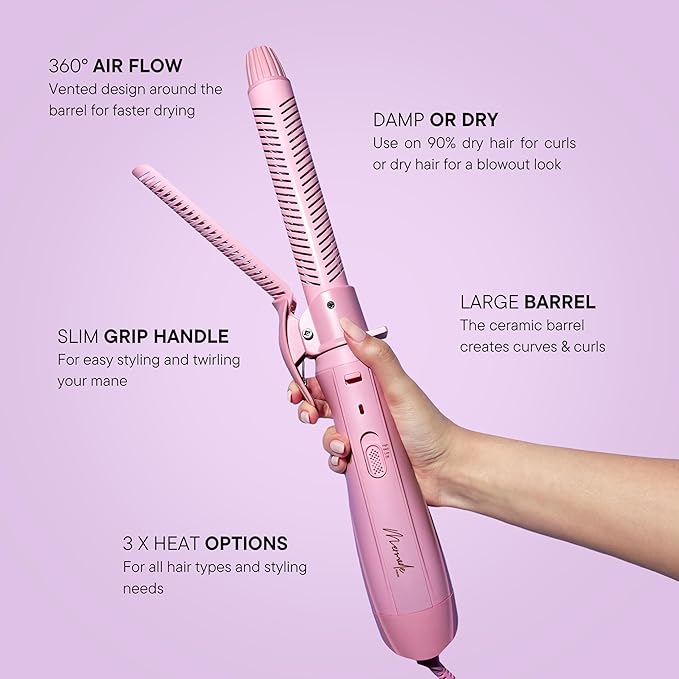 Mermade Hair Aircurl Curling Iron - 1.25 Inch Ceramic Barrel with Clamp Hair Curler for Long Medium &amp Short Hair Ionic Technology Lower Heat Temperatures for Healthier Hair Styling - 1.25 P