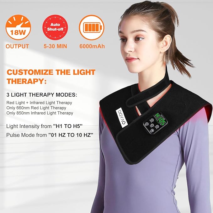 TUOB Red Light Therapy Device for Shoulder and Neck with 6000mAh Battery Cordless 850nm Near Infrared Light Therapy Wrap for Shoulder Back Benefit for Joint Pain Relief Muscle Relax