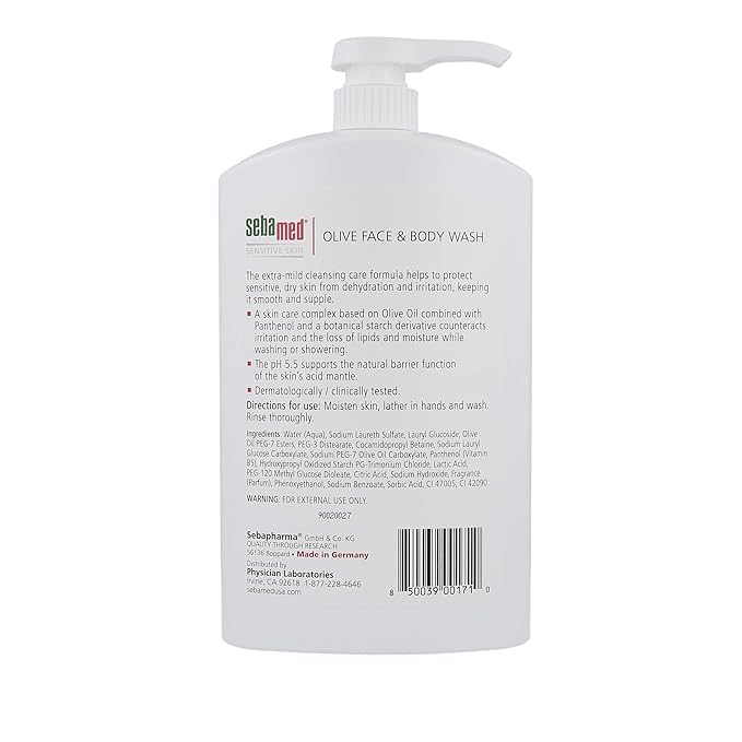 SEBAMED Olive Face &amp Body Wash Soap-free Ultra Mild Dermatologist Recommended for Sensitive and Delicate Dry Skin 1 Liter 2 Pack