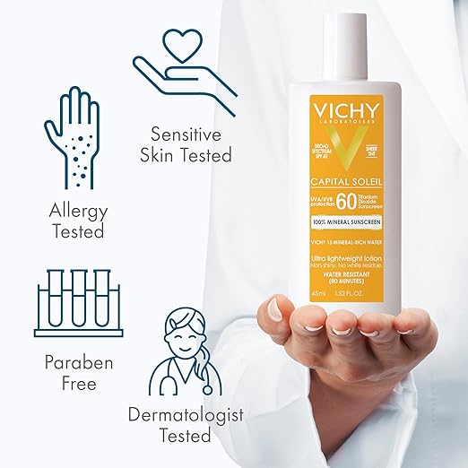 Vichy Capital Soleil Tinted Mineral Sunscreen for Face SPF 60 Titanium Dioxide Face Sunscreen Travel Size Sunscreen Water Resistant Light weight Sun Protection Creams Gels &amp Lotions