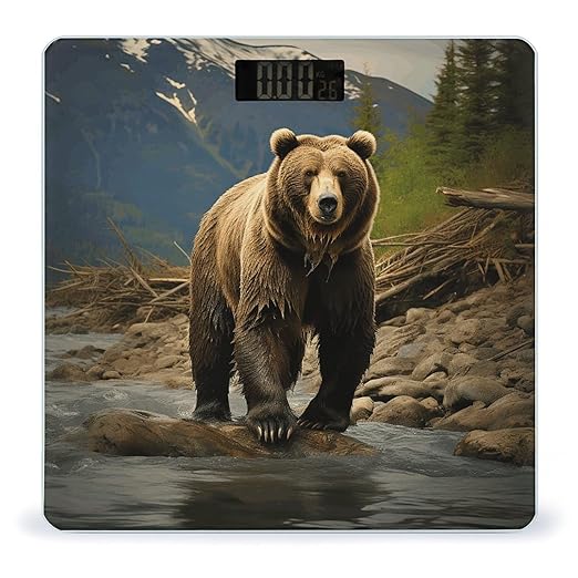 Brown Bear Scale for Body Weight Highly Accurate Digital Bathroom Scale Sturdy Tempered Glass Weighing Scales with LCD Display Fashion Body Fat Smart Scales 400lb