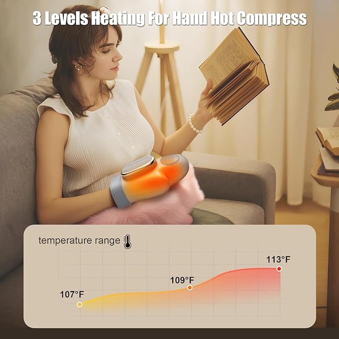 Hand Massager with Heat – Finger &amp Wrist Relaxation Device for Office Workers/Gamers/Athlete Cordless and Rechargeable Massage Ideal Gift for Women and Men