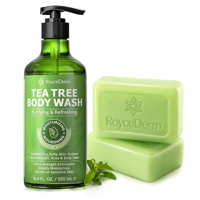 Roycederm Tea Tree Body Wash &amp Bar Soap Set – Refreshing Cleanse with Tea Tree Oil &amp Wormwood