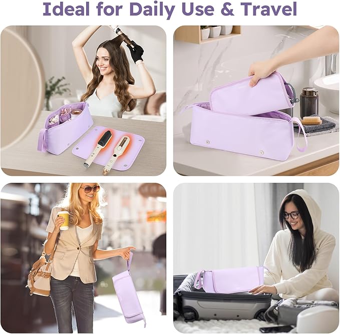 MOKURA Hot Hair Tools Travel Bag with Heat Resistant Mat Removable Hair Accessories Organizer Case Women Travel Essentials Storage Pouch for Curling Iron Straightener Flat Iron Hair Dryer Purple