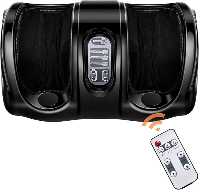 RELAX4LIFE Shiatsu Foot Massage Machine Rolling Massager with Remote Control 4 Programs 3 Modes Touch Panel Electric Calf Deep Kneading for Plantar FasciitisTired Muscle Massaging (Black)