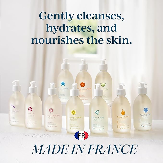 Provence Sante Cleansing Bath &amp Shower Gel - Moisturizing Almond Oil Body Wash for Dry Skin - Nourishing Fresh Linden Blossom Scent - Made in France - 10.2 Oz