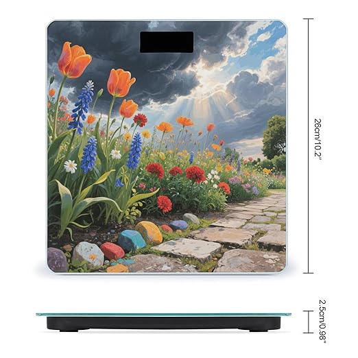 Modern Vintage Floral Weight Scale Large Digital Bathroom Scales with Bright LED Display Non Slip Digital Scale and Step On Fashion Weighing Machine for Body