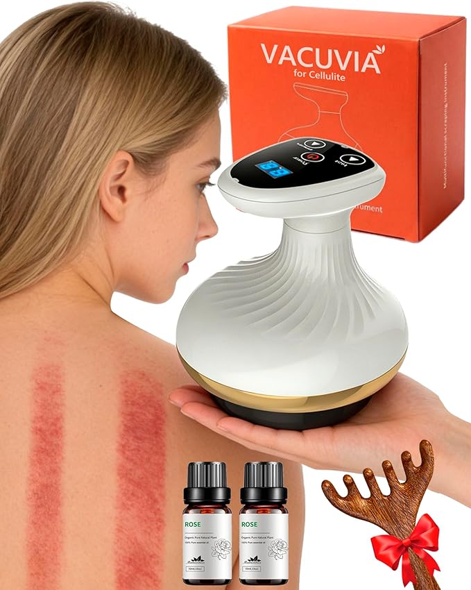Electric Gua Sha Device for Cellulite Massage Tool - Negative Pressure Strong Suction 9 Suction Levels&ampHeatingHandheld Massager - Deep Massage Smart Cupping Massager (2 Pcs + 4 Oils)