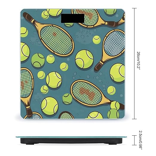 Digital Bathroom Scale for Body Weight Scale with Bright LCD Display High Accuracy Step-On Technology Auto On/Off Funny Tennis Racquets and Tennis Balls Digital Scales 400 Lbs /180kg