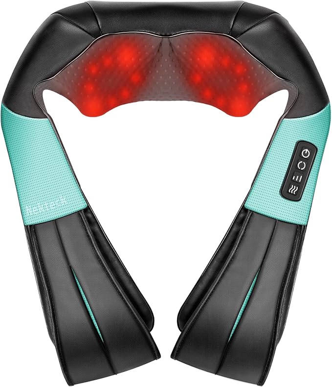 Nekteck Shiatsu Neck Massager with Heat for Pain Relief Deep Tissue 2026 Upgraded 3D Back Shoulder Kneading Massage Pillow Body Muscle Relaxation Tools Gifts for Him Her Blue (NOT Cordless)
