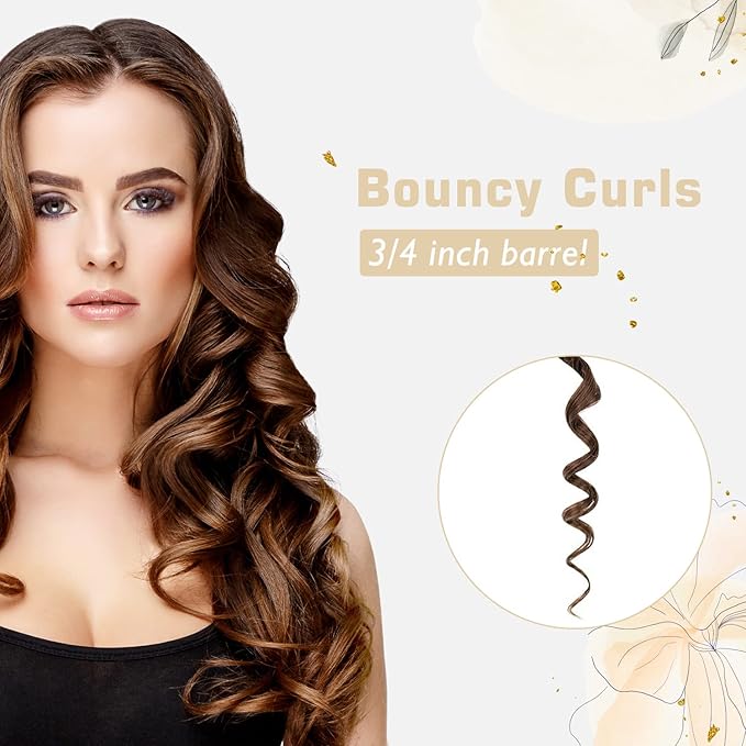 3/4 Inch Curling Iron for Short Hair Dual Voltage Hair Curling Iron Ceramic Professiona Curling Wand Tourmaline(Champagne Gold)