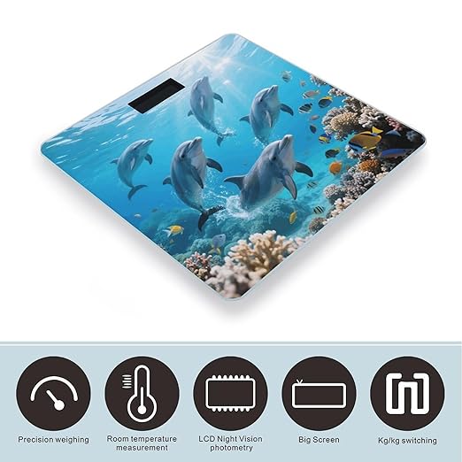 Cute Dolphins Weight Scale Cute Bathroom Scale for Body Highly Accurate Digital Weighing Machine for People Compact LCD Display Scales with Sturdy Toughened Glass Scales