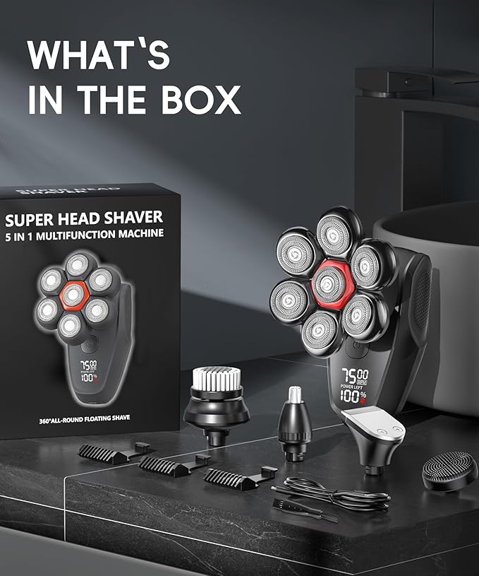 MAGELEBAZ Head Shavers for Bald Men: The Ultimate Bald Head Shaving Kit IPX8 USB-C Wet/Dry LED 7D Magnetic Razor