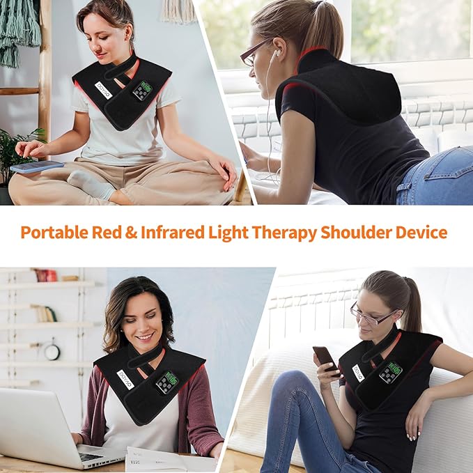 TUOB Red Light Therapy Device for Shoulder and Neck with 6000mAh Battery Cordless 850nm Near Infrared Light Therapy Wrap for Shoulder Back Benefit for Joint Pain Relief Muscle Relax