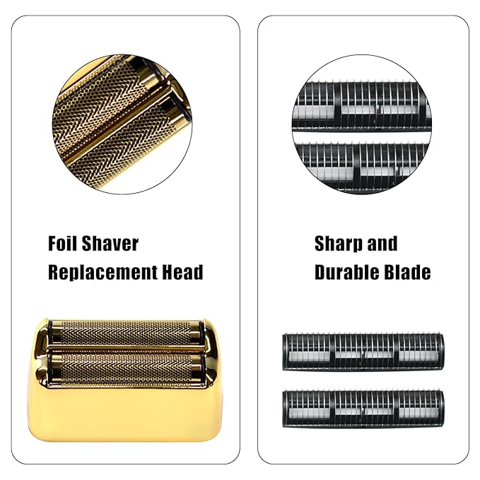 2PCS Replacement Foil and Cutters for BaBylissPRO Barberology Electric Shaver Double Foil Shaver Replacement Head Compatible with BaBylissPRO FXFS2 Shaver (Gold)