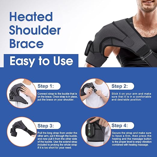 Cordless Shoulder Heating Pad Heated Shoulder Wrap with Vibration Shoulder Massager Heated Shoulder Brace for Women Men FSA Approved Products