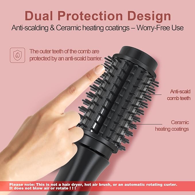 Youbella Cordless Hair Curling Iron Brush Mini Travel Hot Straightener Comb 3-In-1 Portable Wave Curling Wand 1.5″ Ionic Heated Brush USB Rechargeable Hair Curler All Black –No Automatic Rotation
