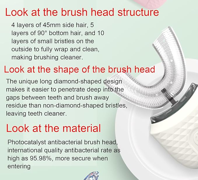 VIDECOR Electric Toothbrush U Shaped Automatic Toothbrush for Adults 360° Whole Mouth Toothbrush Whitening Wireless Charging IPX7 WaterproofD