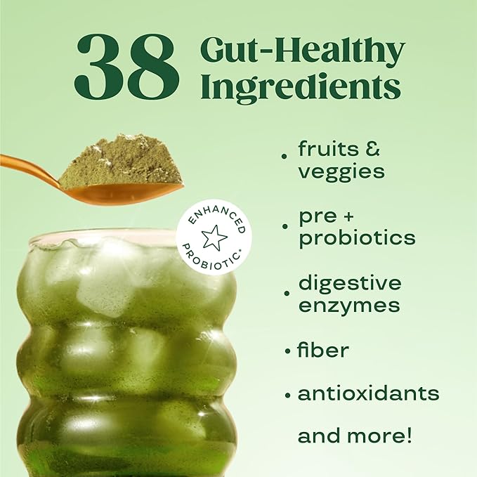 Bloom Nutrition Superfood Greens Powder Stick Packs Digestive Enzymes with Probiotics and Prebiotics Gut Health Bloating Relief for Women Chlorella Green Juice Mix 18 SVG Tropical Variety