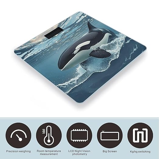 Orca Killer Whale Bathroom Scale Large LCD Backlight Display Digital Scale Rounded Corners Body Scales Automatic Power On/Off Bathroom Scales for Home Bedrooms