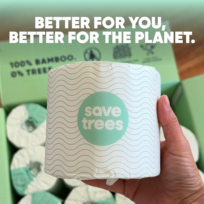 Save Trees Bamboo Toilet Paper - 12 Rolls Of Organic Toilet Paper 3-ply 300 Sheets Per Roll - PFAS Free FSC Certified Plastic Free Vegan &amp Chemical Free Bamboo TP