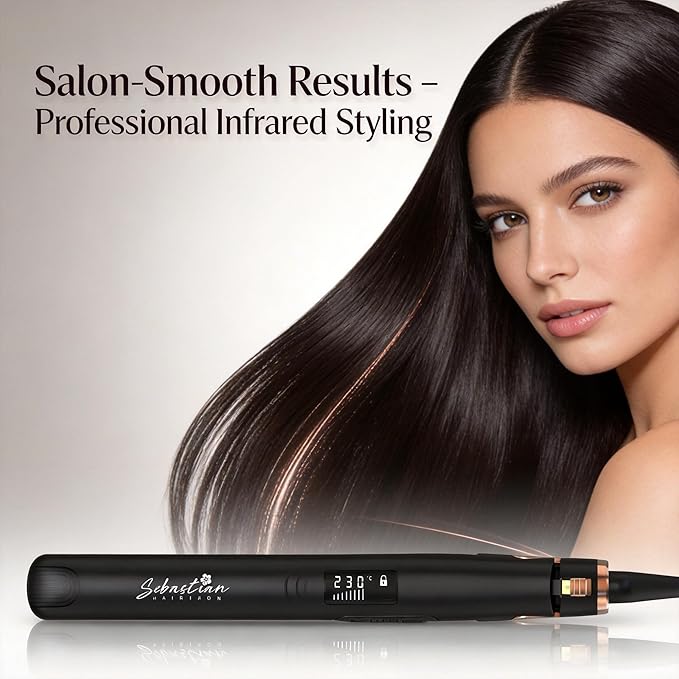 Flat Iron Hair Straightener and Curler 2-in-1 – Ceramic &amp Titanium Slim Plates – Dual Voltage – Professional Anti-Frizz Styling Tool – Sebastian Hair Iron