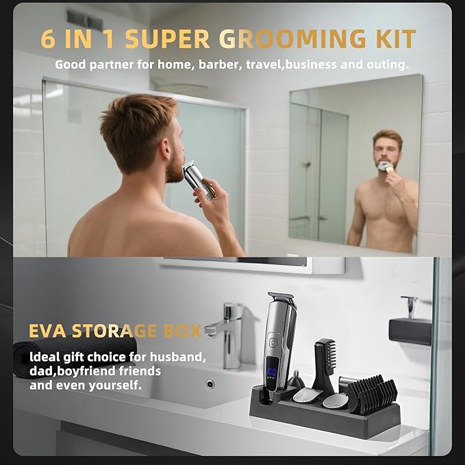Beard Trimmer for Men Electric Razor for Mustache Body Nose Ear Hair FacialCordless Hair Clippers with Travel Bag for Blade Storage