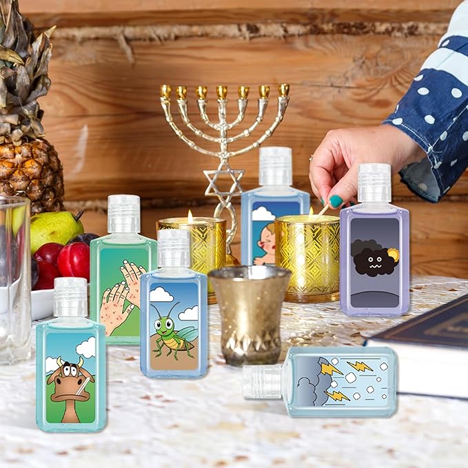50 Pcs Passover Plagues Mini Hand Sanitizer Bulk Passover Gift Party Favors Ten Plagues Bundle Hand Sanitizer Natural Plant Fragrance Travel Size Hand Soap Gift for Jewish Pesach Dinner Passover Seder