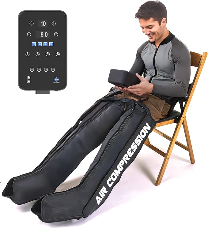 Air Compression Therapy System Rechargeable Leg Massager Dynamic Leg Compression Recovery Boots for Fast Recovery and Improved Circulation for Athletes (4 Chamber- XL)