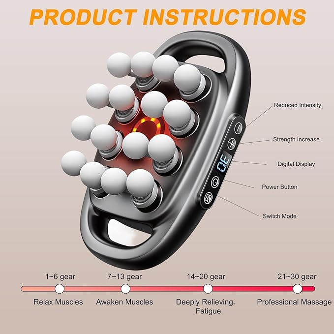 16-Head deep Tissue Massager 2026 Upgraded Version Portable 16-Head Massage Gun Set 30 Intensity Levels and 3 Smart Modes Suitable for Neck Shoulders Upper arms and Buttocks(White)