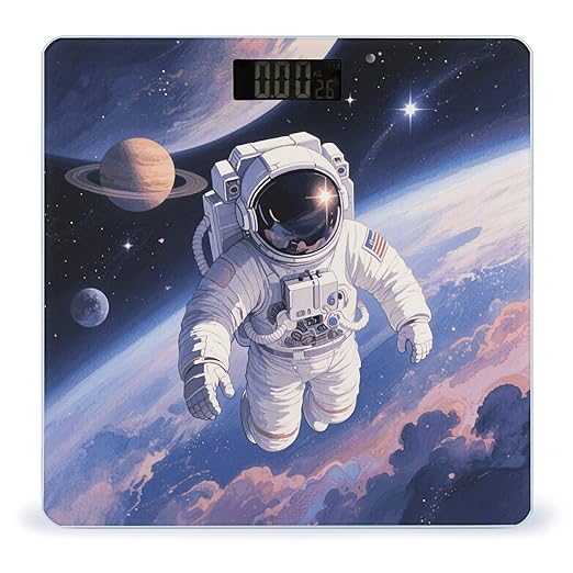 Astronaut in Space Scale for Body Weight Sturdy Tempered Glass Weighing Scales with LCD Display Accurate Digital Bathroom Scale Convenient Body Fat Smart Scales Easy Read