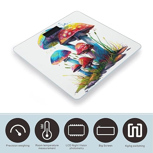 Colored Mushrooms Scale for Body Weight Highly Accurate Digital Bathroom Body Scale Digital Bathroom Scales for People Anti-Slip Large LCD Display Smart Scales