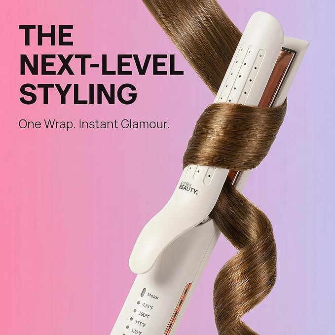 Cortex Beauty 360° Airflow Styler Curling Iron | 2-in-1 Hair Straightener and Curler with Cool Air Flow Vents | Professional Flat Iron with Ionic Wand to Lock in Curls for Long &amp Short Hair White