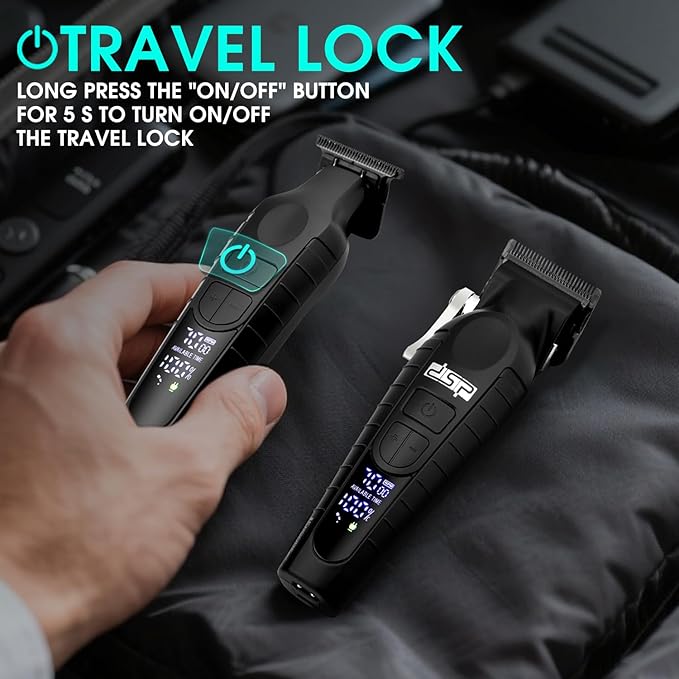 DSP Professional Hair Clippers Set for Men Cordless Barber Clipper Beard Trimmer DLC USB Rechargeable Speeds Adjustable Travel Lock Low Noise with Charging Base