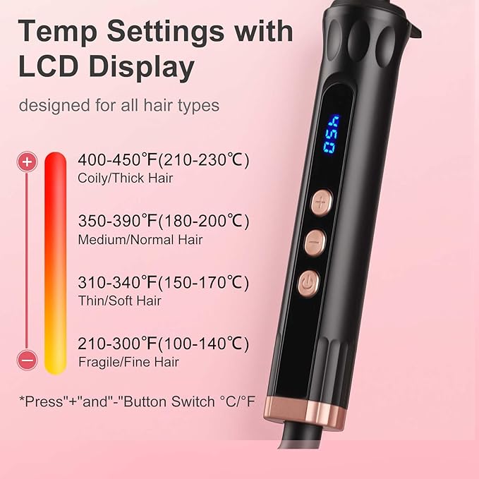 Curling Iron 1 1/2 Inch Large Barrel Professional 1.5 Inch Curling Wand for Long Hair Ceramic Hair Curler with LCD Display Dual Voltage Travel Styler 30s Heat Up &amp Auto Shut Off