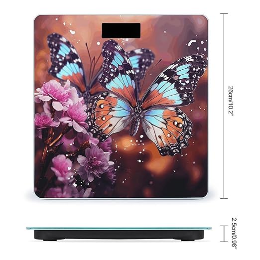 Colorful Butterflies on Flowers Smart Scale for Body Weight Accurate Bathroom Scale with LED Display Digital Weight Scales Weighing Machine High Precision Scales for Bath Home