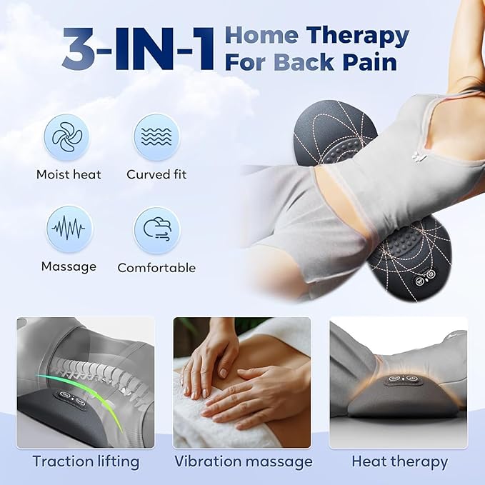 Triple Fusion Back Massager Upgraded 3 in 1 Neck Shoulder Electric Backs Massagers with Traction Vibration &amp Heat (Dark Gray)